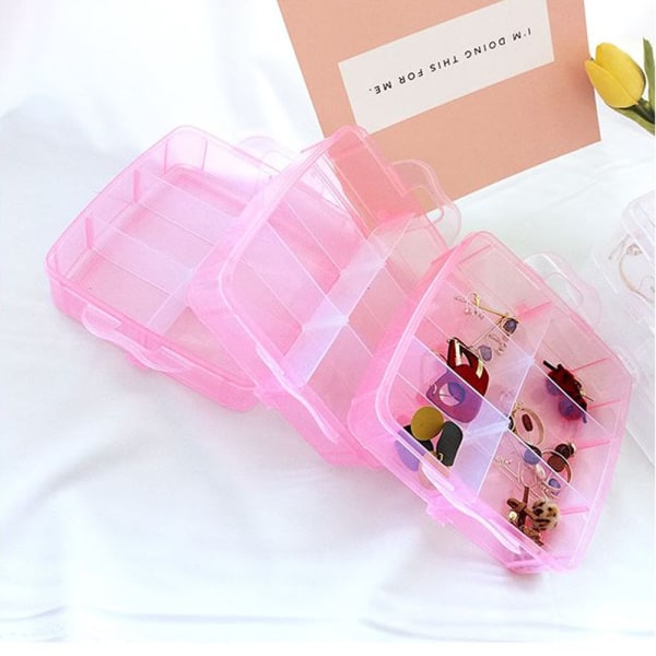 Smycken Bead Förvaring Plast Organizer Klar Praktisk Box Case Craft Container Pink