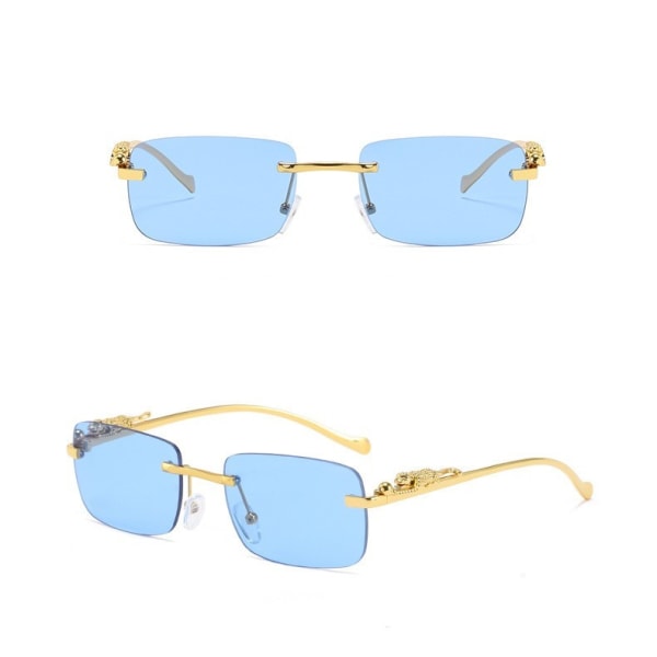 Fyrkantiga hiphop-modesolglasögon för damer för män Lyxiga guld bågelösa glasögon Blue