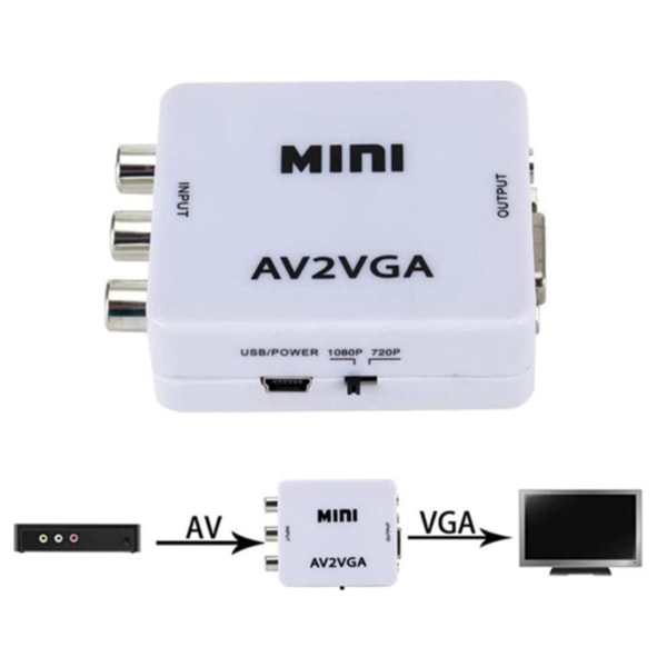 Stöd upplösning 1080p /720p med 3,5 Mm Audio Audio Input Av (rca) till Vga Audio Video Converter vit