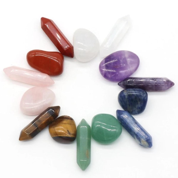 14 st/ set Natursten Kristall Ädelsten Chakran Helande sten Kvarts Mineral Ornament Healing Gem flerfärgad