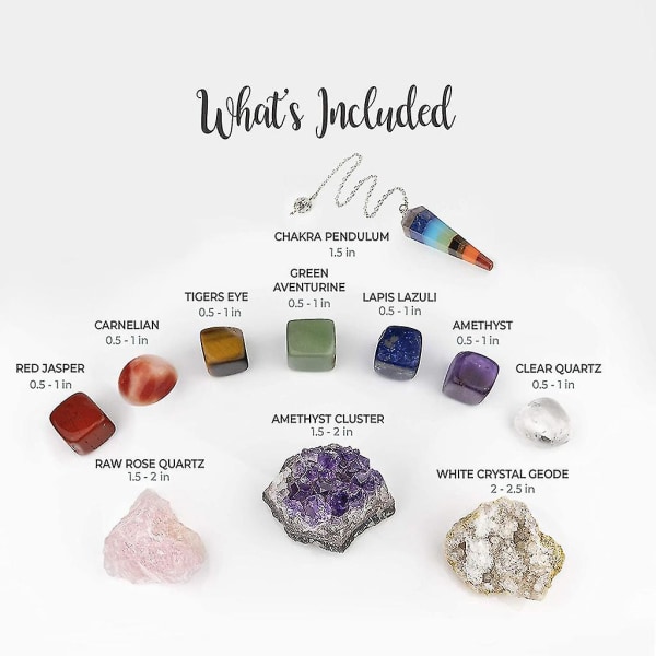 11st kristaller och helande stenar kit med trälåda 7 rå chakra pendel Ametist Rose Quartz Natur brun