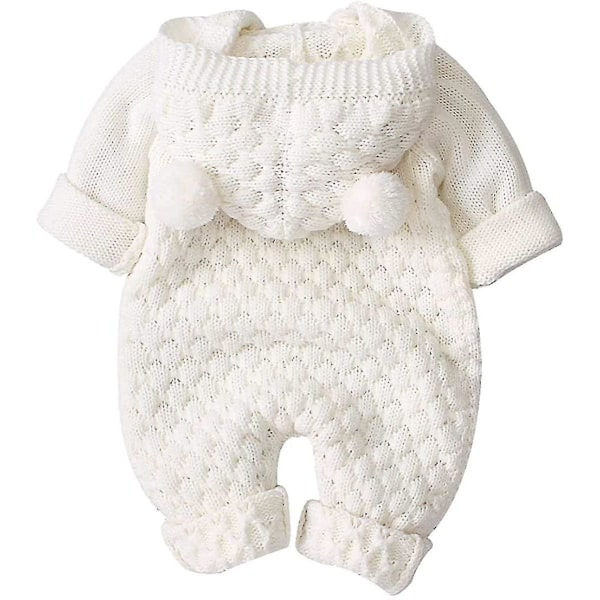 Stickad baby Vår Höst Nyfödd Kläder för nyfödd Baby Huvbyxa Jumpsuit Piece vit