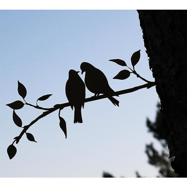 Fåglar på gren Metall Konst Väggdekor Järn Fågel Metall Väggskulptur Fågel Konst Väggdekor för inomhus utomhus för hemträdgård svart