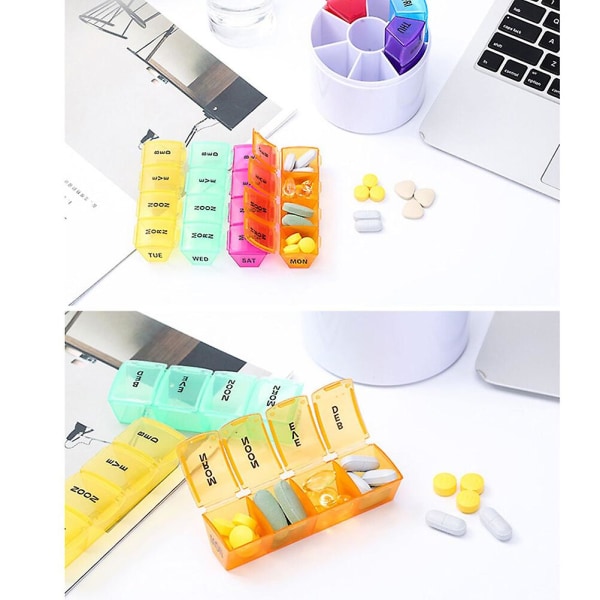 Avtagbar plast Separerbar pillerlåda 28 fack Rund case Fuktsäker piller Org flerfärgad