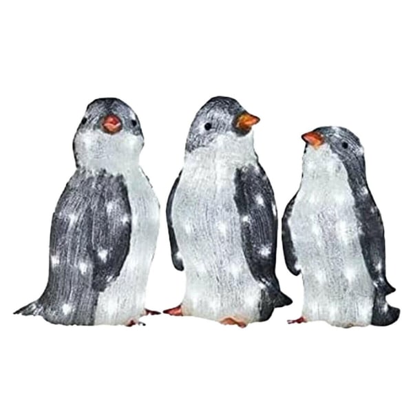 3x Christmas Penguin Acrylic Light Up Outdoor Figurine Garden Ground Lamp Decors grå