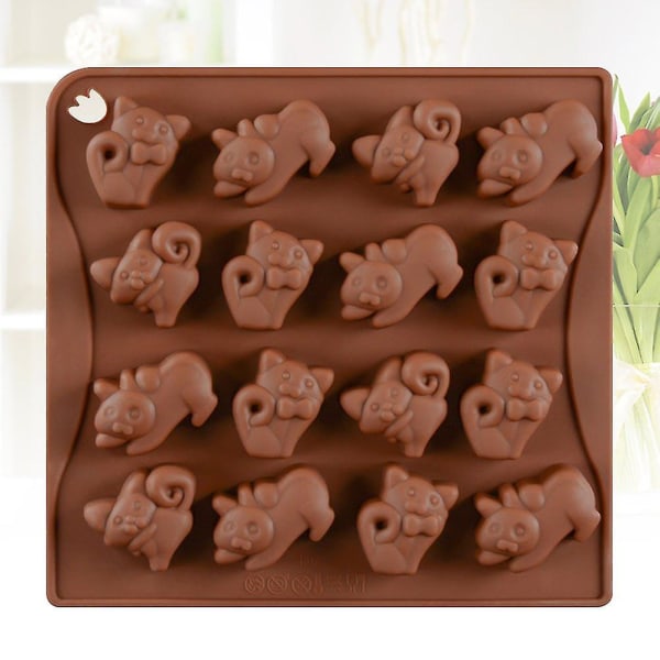 16 hålrum Gör-det-själv-bakformar i silikon Kattformade molds Molds Chokladform Mould (koffa) brun