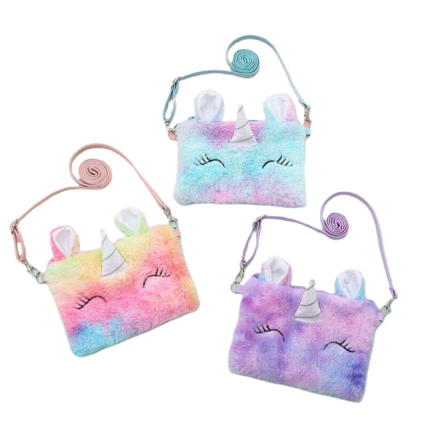 Barn Flickor Rainbow Unicorn Plysch Axelväska Plånbok Handväska Crossbody-väska Violet