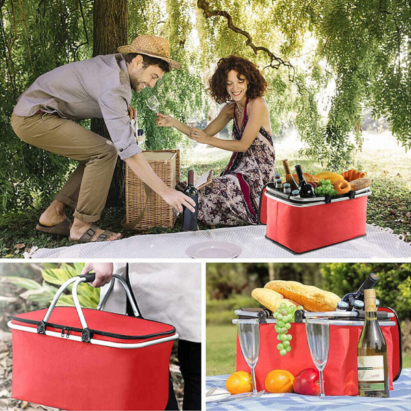 Stor picknickkorg Thermal förvaringsväska Cooler Lunch Camping Tote 30L Red