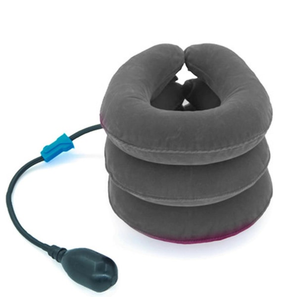 1 st Cervical Neck Traction Device för omedelbar nacksmärtalindring - Uppblåsbar justerbar nacksträckare Nackstödsbygel Best Neck Traction Pillo grå