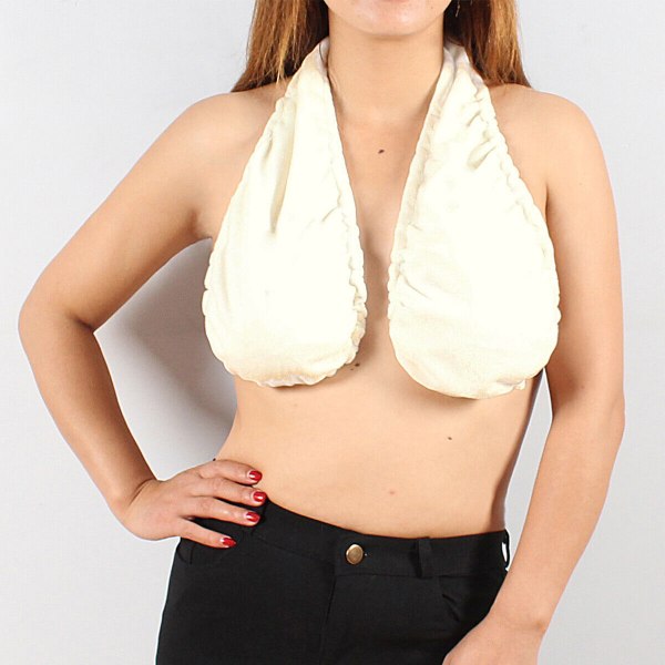 Dam Tata Handduk BH Crop Neck Wrap Underkläder Solid Velvet Polyester Beige L