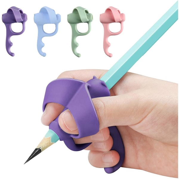 4st barnpenna handstil ergonomisk 5-finger pennhållare hållningskorrigering blå