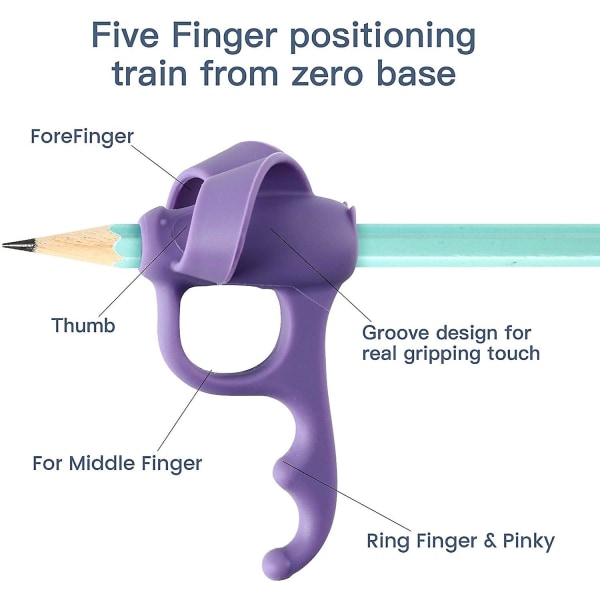 4st barnpenna handstil ergonomisk 5-finger pennhållare hållningskorrigering blå