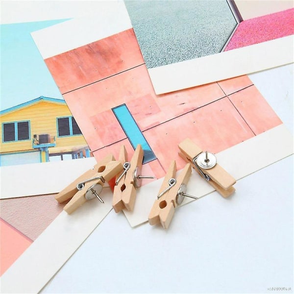 Trycknålar med träklämmor Nyckelnålar häftstift Kreativa pappersklämmor med stift för korksvin brun