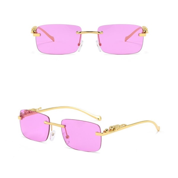 Fyrkantiga hiphop-modesolglasögon för damer för män Lyxiga guld bågelösa glasögon Purple
