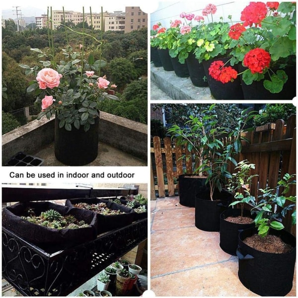 Gallon svarta växter växa påse luftning tyg behållare med handtag för hem balkong trädgård 3