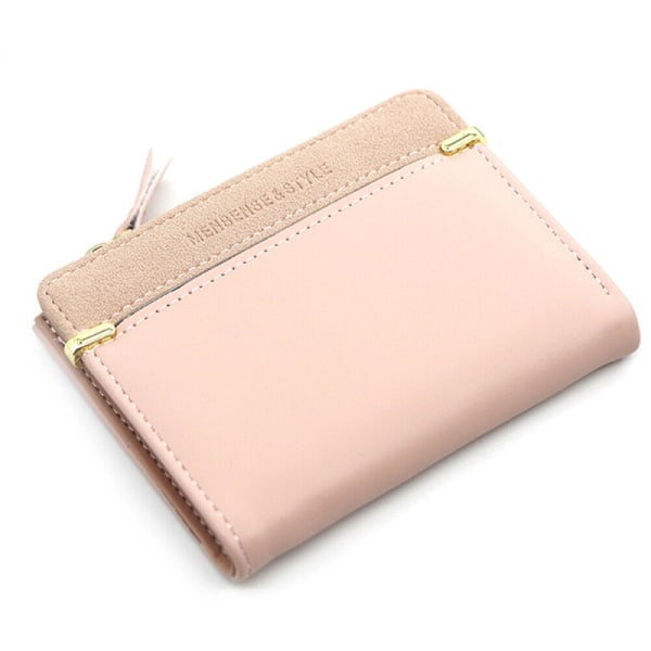 Kvinnors korta småpengar plånbok dam läder fällbara myntkortshållare Light pink