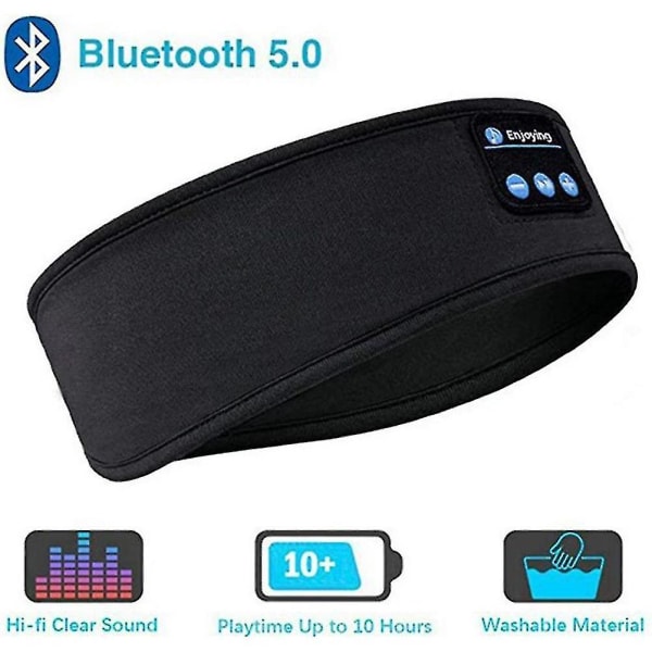 Bluetooth 5.0 Wireless Headset Sport Stereo Headband Run Sleep Music Hörlurar Black