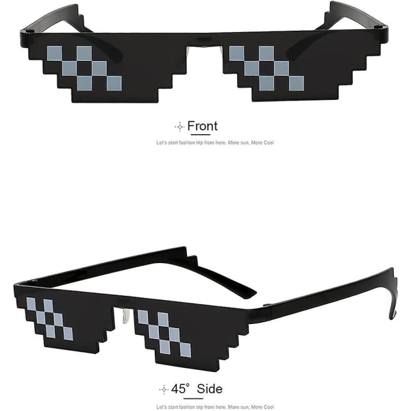 Thug Life Set med 3 glassolglasögon för män och kvinnor 8 bitars pixlar mosaikmönster Unisex fotorekvisita svart