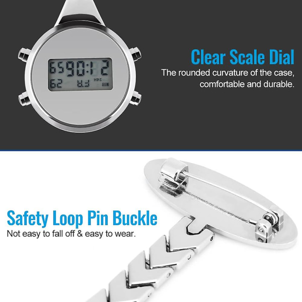Multifunktion digital watch Broschnål watch med lysande kalender watch silver