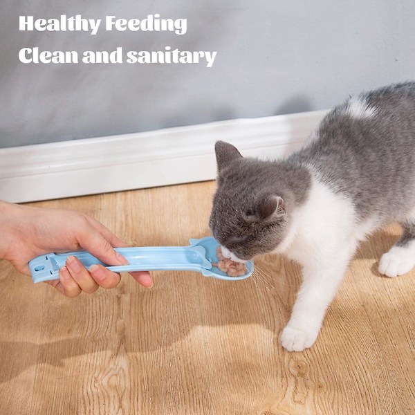 Cat Strip Squeezer Cat Snack Spoon Food Grade Flexibel kattbehandlad skopamatare för små medelstora Blue