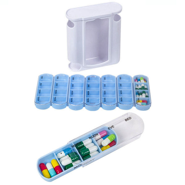 1x7 Dag Vecka Pill Box Organizer Tablett Medicin Förvaring Dispenser Stor stapling blå