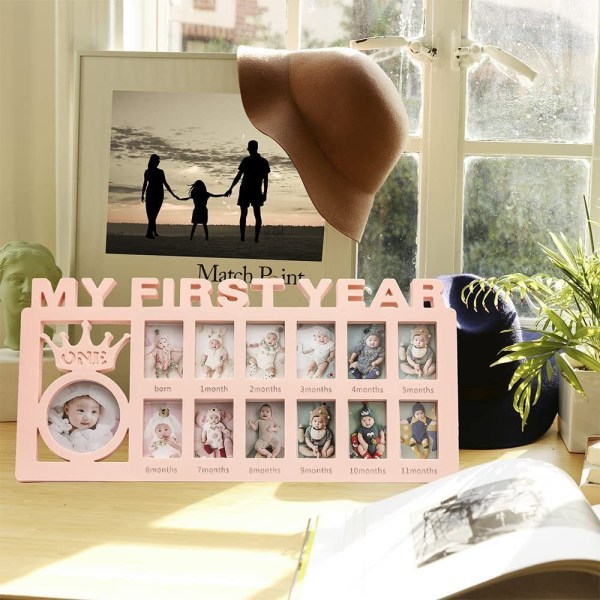 My First Year Baby Minnesak Fotoram Handprint Footprint Inkpad Wood Album Pink