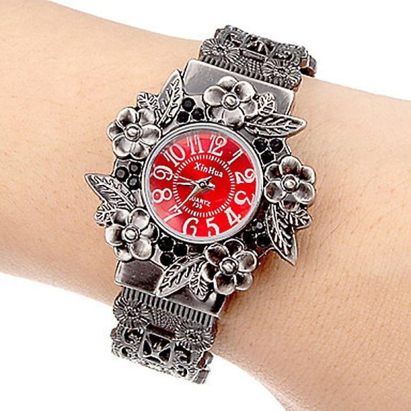 Urtavla i rostfritt stål Quartz Armbandsur Armband Klockor Blomma Red