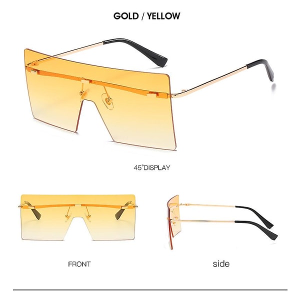 Fyrkantiga båglösa solglasögon Retro Mode Kvinnor Män UV-skydd gul