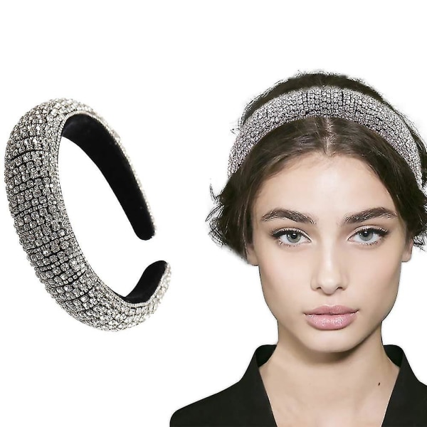 Vit) Rhinestone Crystal Diamond Pannband för kvinnor Fashionabla handgjorda breda hårbågar (1 st vit