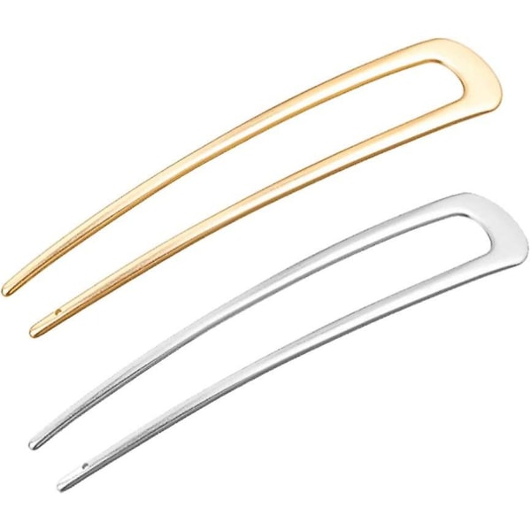2-pack enkel metall U-formade hårnålar fransk stil hårklämmor Vintage gaffelpinnar för kvinnor flickor hårtillbehör guld