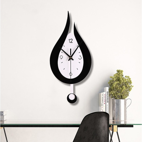Väggklocka Modern Creative Water Drop Pendelklocka med Pendel Tyst Pendelklocka Digital väggklocka svart