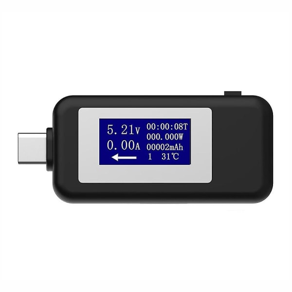 Multifunktions USB Tester Type-c Laddardetektor DC Digital Voltmeter Amperemeter Strömspänning Mete svart