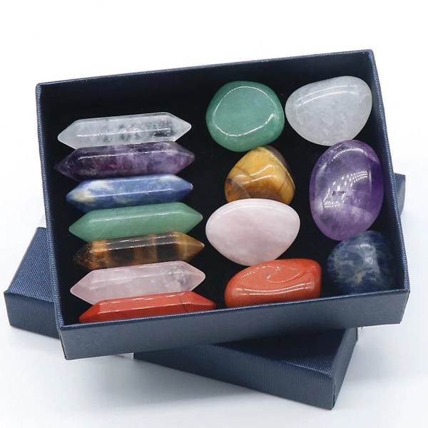 14 st/ set Natursten Kristall Ädelsten Chakran Helande sten Kvarts Mineral Ornament Healing Gem flerfärgad