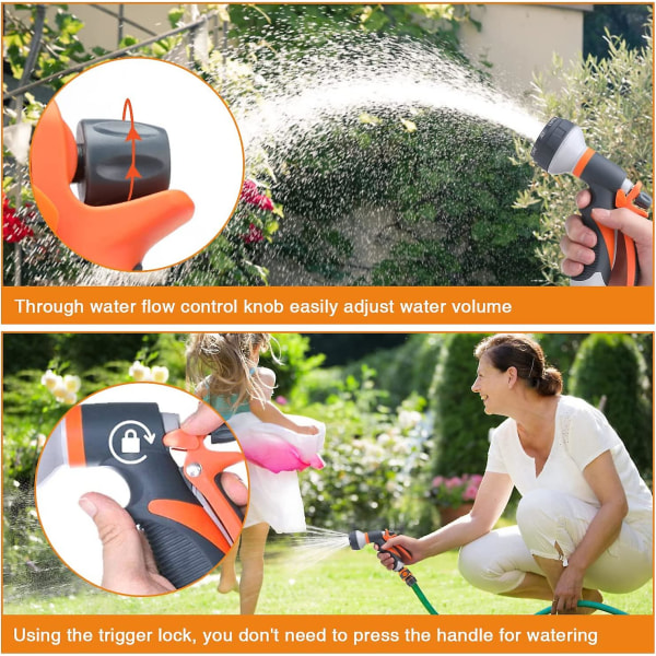 Bilrengöring Husdjursdusch - Trädgårdsbevattningsutrustning med 3 gränssnitt Trädgårdsvattenpistol Vattenpistol med 8 bevattningslägen för trädgårdsbevattning orange