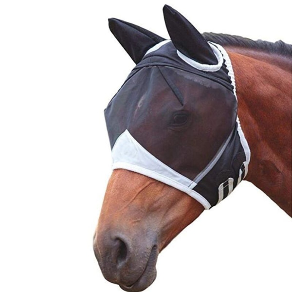 Mesh flugmask med öron UV-skydd Anti Mosquito Horses Mask Black L