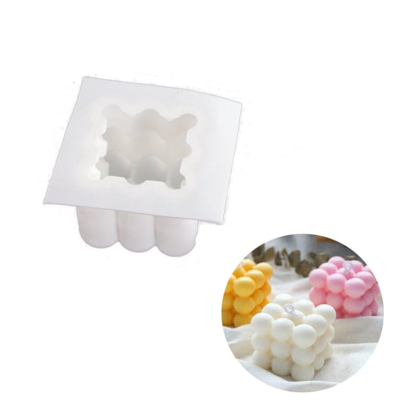 2 STK 3D-kubvax Ljus Gipsform Mould Fyrkantig Bubble Dessertform Form DIY S