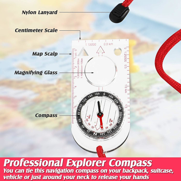 Navigationskompass Orienteringskompass Scoutkompass Vandringskompass med justerbar deklination (11,5 X 5,5 cm) transparent
