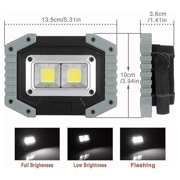 Uppladdningsbar bärbar strålkastare Vattentät Light Cob Led arbetslampa grå