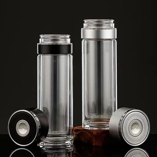 Dubbellagers tekopp i glas för män Värmeisolering Anti-skållning teinfusionsflaska 280ml/380ml Black 280ml