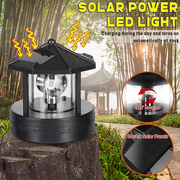 Soldriven fyr - Dekorativt roterande utomhusvattentätt Led Solar Light Beacon Tower för G svart