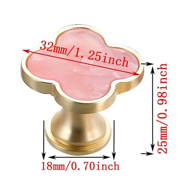 6 st Fyrbladiga knoppar Metallhandtag Skåp Låddrag för möbelskåp med skruvar rosa