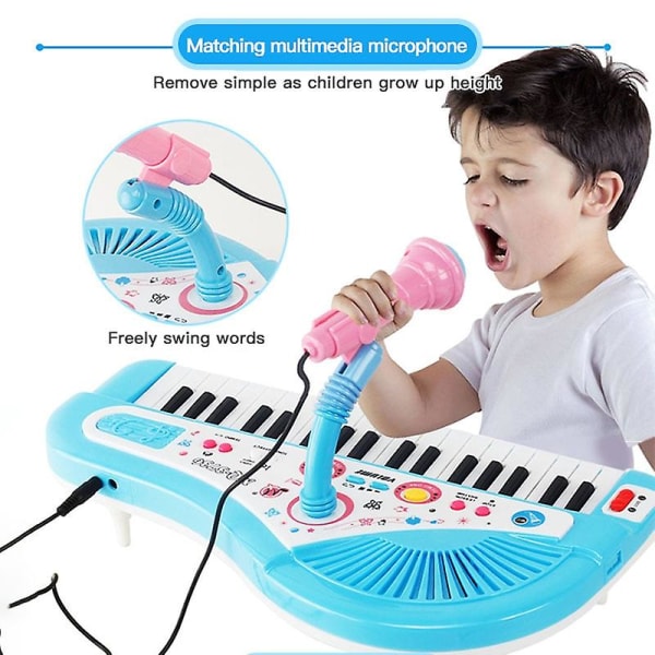 Kids Piano 37 Key Kids Electronic Keyboard Piano Musikleksak med mikrofon för barn Blue