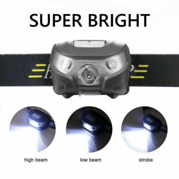 Vattentät Strålkastare Super Bright Head Torch LED USB Pannlampa Camping Fiske svart