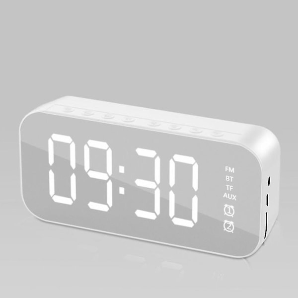 Multifunktionell stereo Bluetooth kompatibel högtalare med väckarklocka tidsvisning Fm-radio för hemmet White