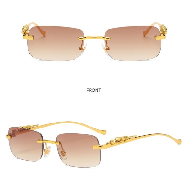 Fyrkantiga hiphop-modesolglasögon för damer för män Lyxiga guld bågelösa glasögon Tea-coloured