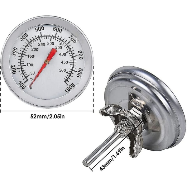 Grilltermometer Ugnstermometer i rostfritt stål Max 500c/1000f Analog Display Termometer För Ugn Vedugn Hs Pizzaugn silver