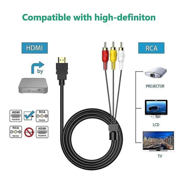 1080p 5ft/1,5m HDMI hane till 3-rca videoljud Av Ca Hdmi till Rca-kabel svart