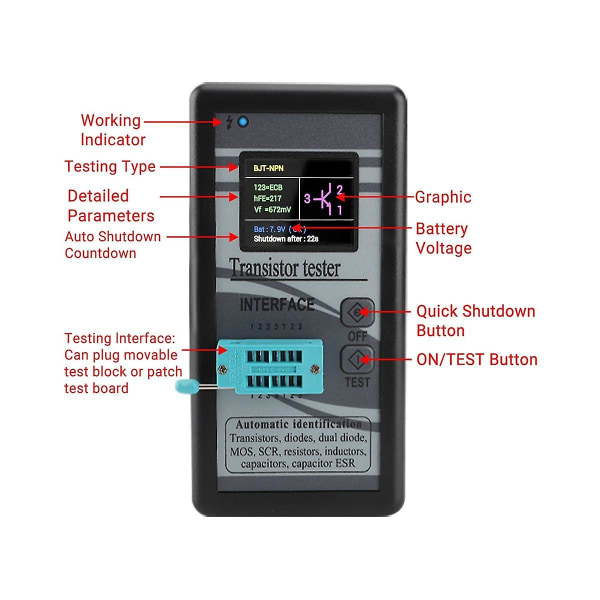 Multi- M328 Transistor Tester Diod Tyristor Kapacitans Resistor Induktans Mosfet Esr Meter Lcd svart