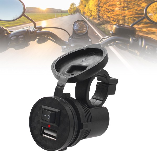 12v motorcykel USB laddare Vattentät enkel telefonladdaruttag med strömbrytare för motorcyklar svart