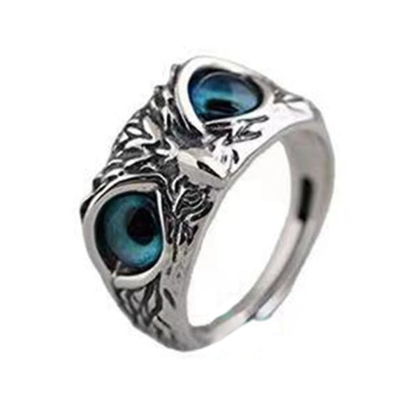 Justerbar Punk Animal Owl Ring Demon Eye Owl Ring Retro Animal Bird Open Ring blå